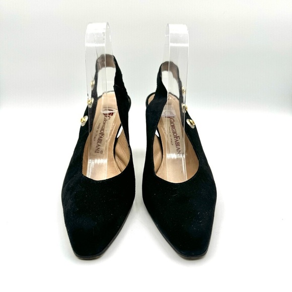 GIORGIO FABIABINI BLACK SUEDE HEEL VINTAGE LEATHER SHOES SLINGBACK MADE IN ITALY - Picture 5 of 15